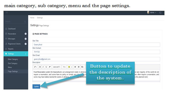 Settings Page - Food Online Reservation System PHP MySQL Source Code
